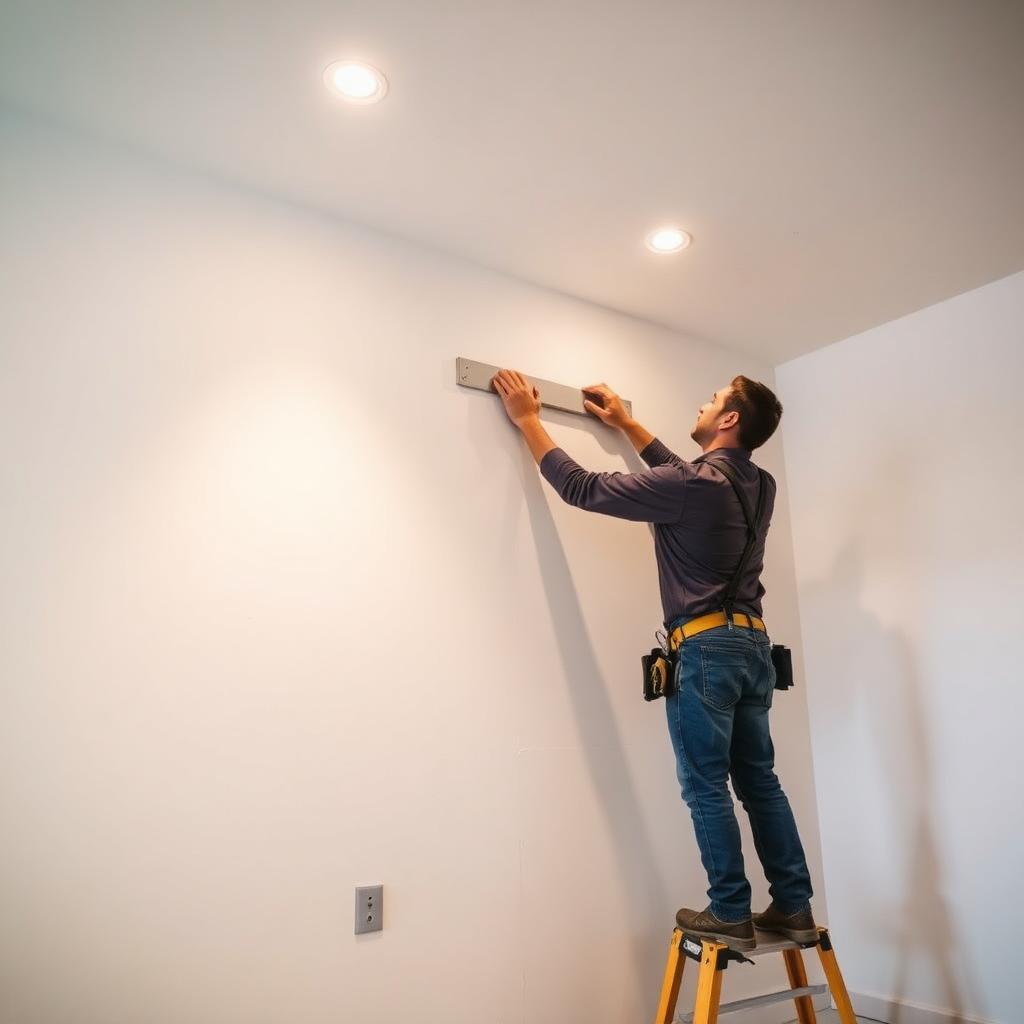 Instalação de estrutura metálica e placas de pladur em divisória de sala